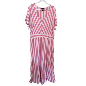 Lane Bryant Dress  22/24 Pink & White Striped Maxi Vaction Beach Resort Coastal